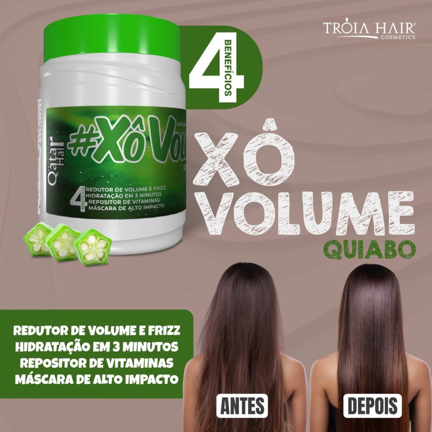 Redutor de Volume Xô Volume Quiabo e Bambu Troia Hair Máscara de Alto Impacto - Imagem 2