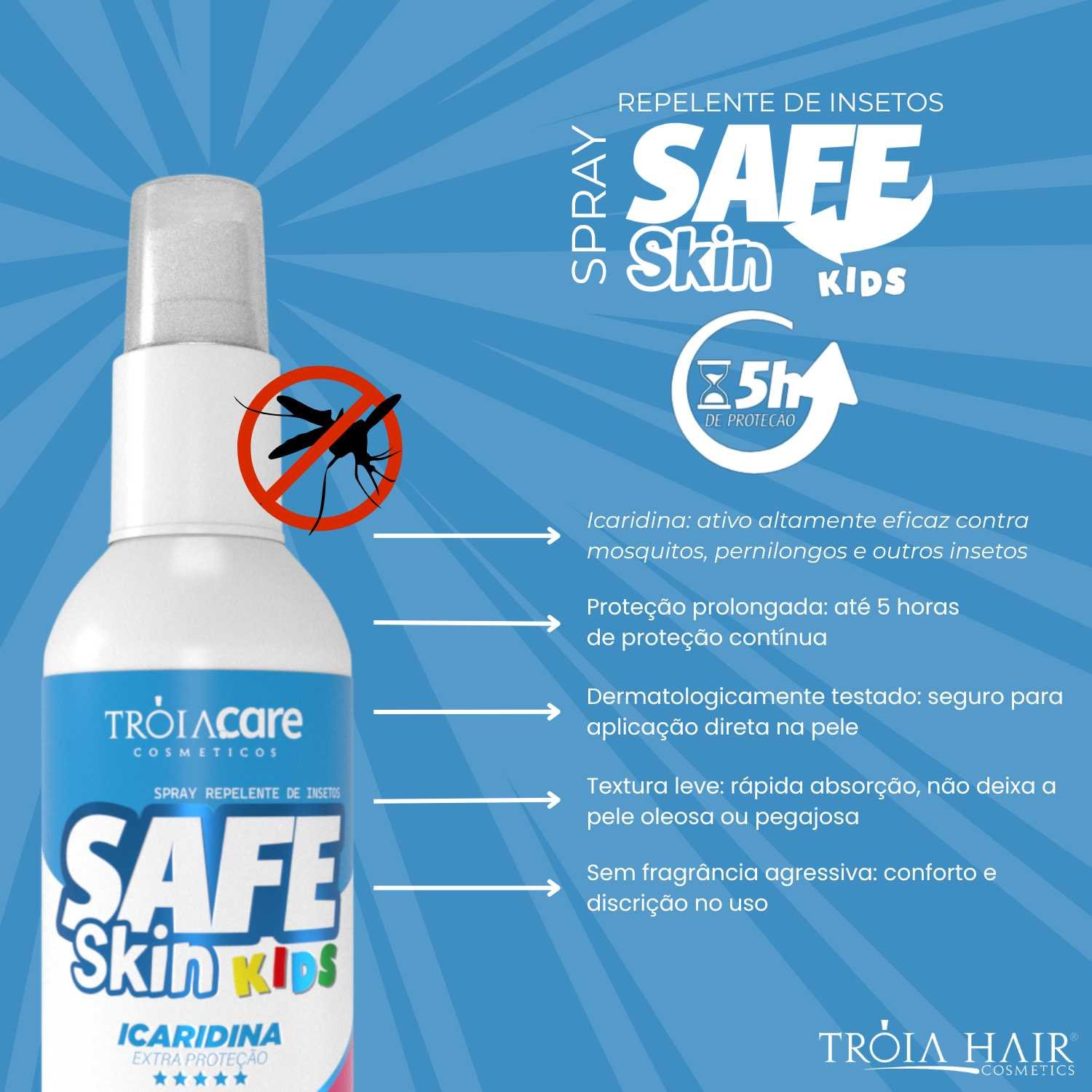 Repelente Tróia Hair Safe Skin Kids 120ml com Icaridina Base de Agua - Imagem 4
