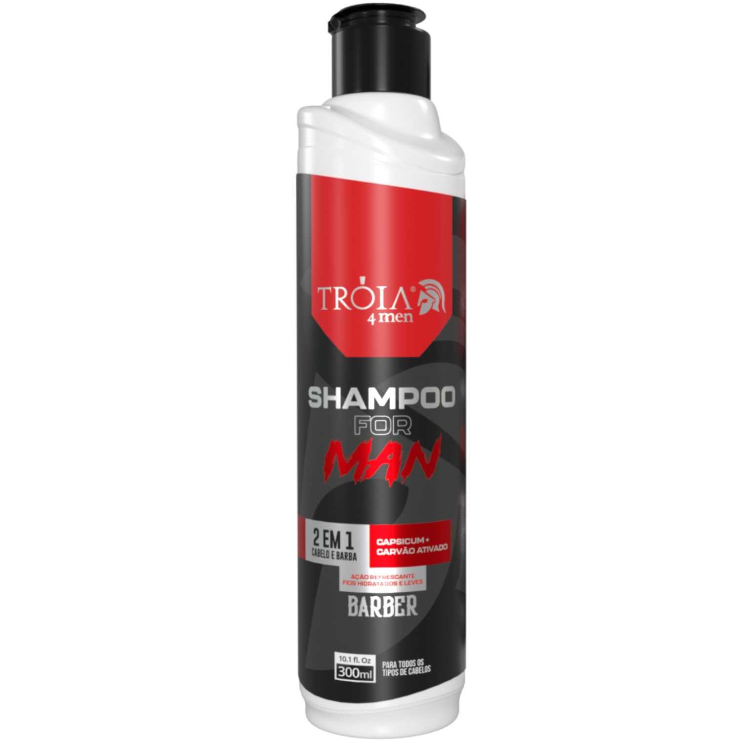 Shampoo 4Man 300ml Com Capsicum e Carvão Ativado - Tróia Hair Cuidado para Cabelo e Barba