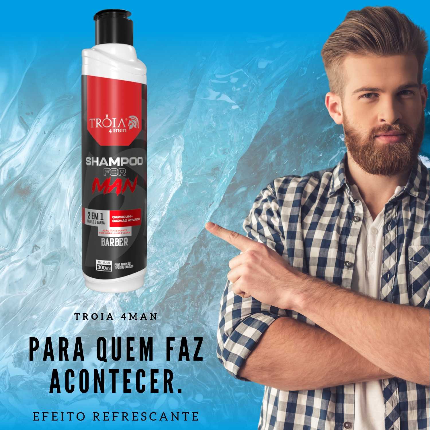Shampoo 4Man 300ml Com Capsicum e Carvão Ativado - Tróia Hair Cuidado para Cabelo e Barba - Imagem 2