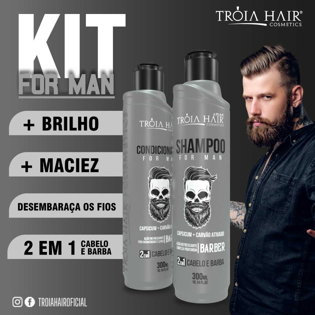 Shampoo 4Man 300ml Com Capsicum e Carvão Ativado - Tróia Hair Cuidado para Cabelo e Barba - Imagem 5