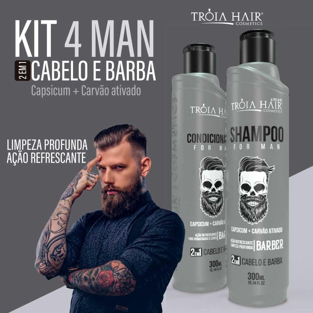 Shampoo 4Man 300ml Com Capsicum e Carvão Ativado - Tróia Hair Cuidado para Cabelo e Barba - Imagem 7