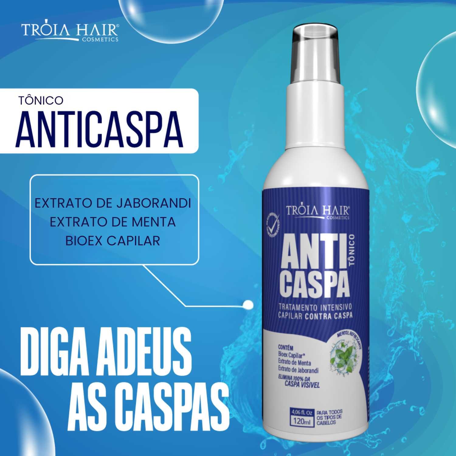 Tônico Anticaspa 120ml Tratamento Intensivo Para Caspa Tróia Hair - Imagem 4