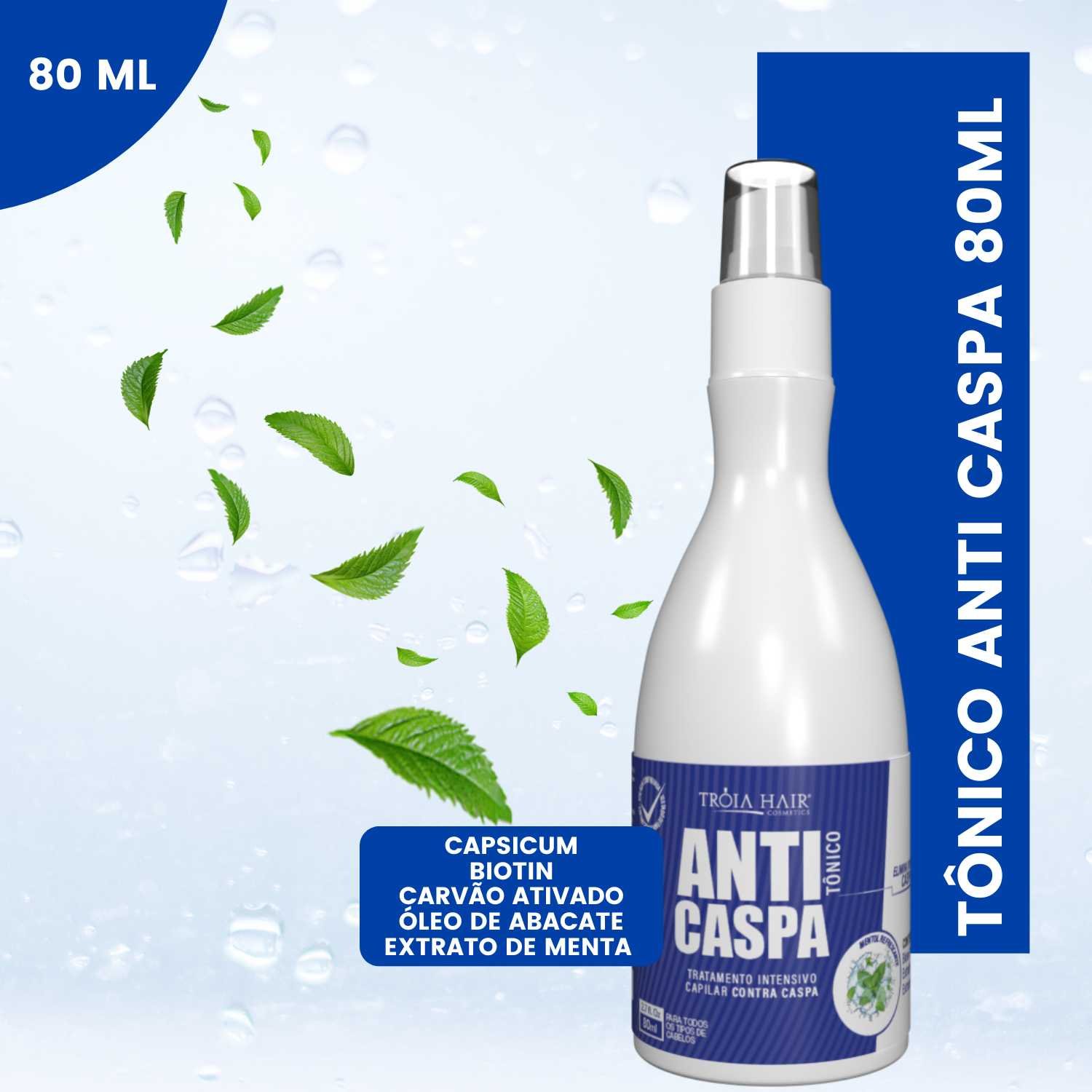 Tônico Anticaspa 80ml Tratamento Intensivo Para Caspa Tróia Hair - Imagem 2