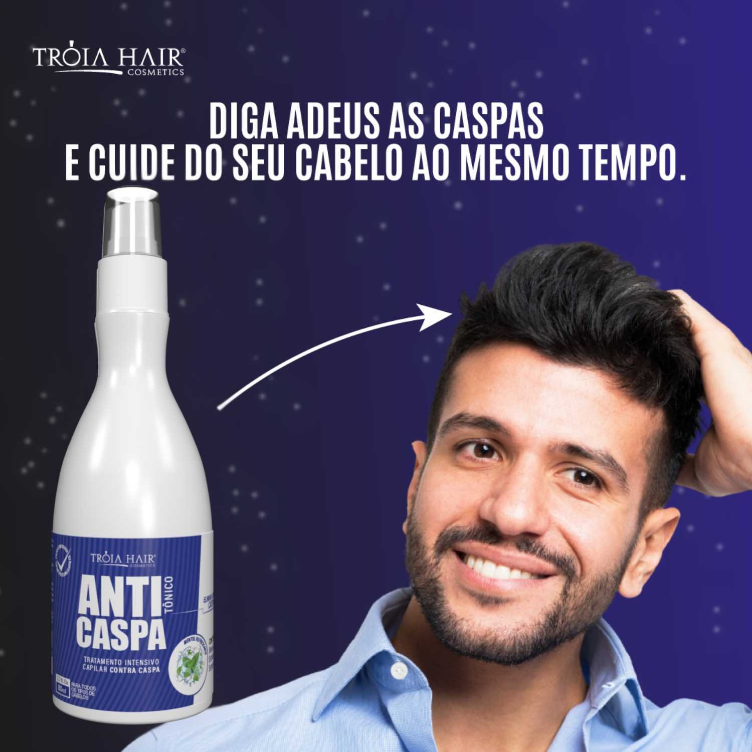 Tônico Anticaspa 80ml Tratamento Intensivo Para Caspa Tróia Hair - Imagem 3