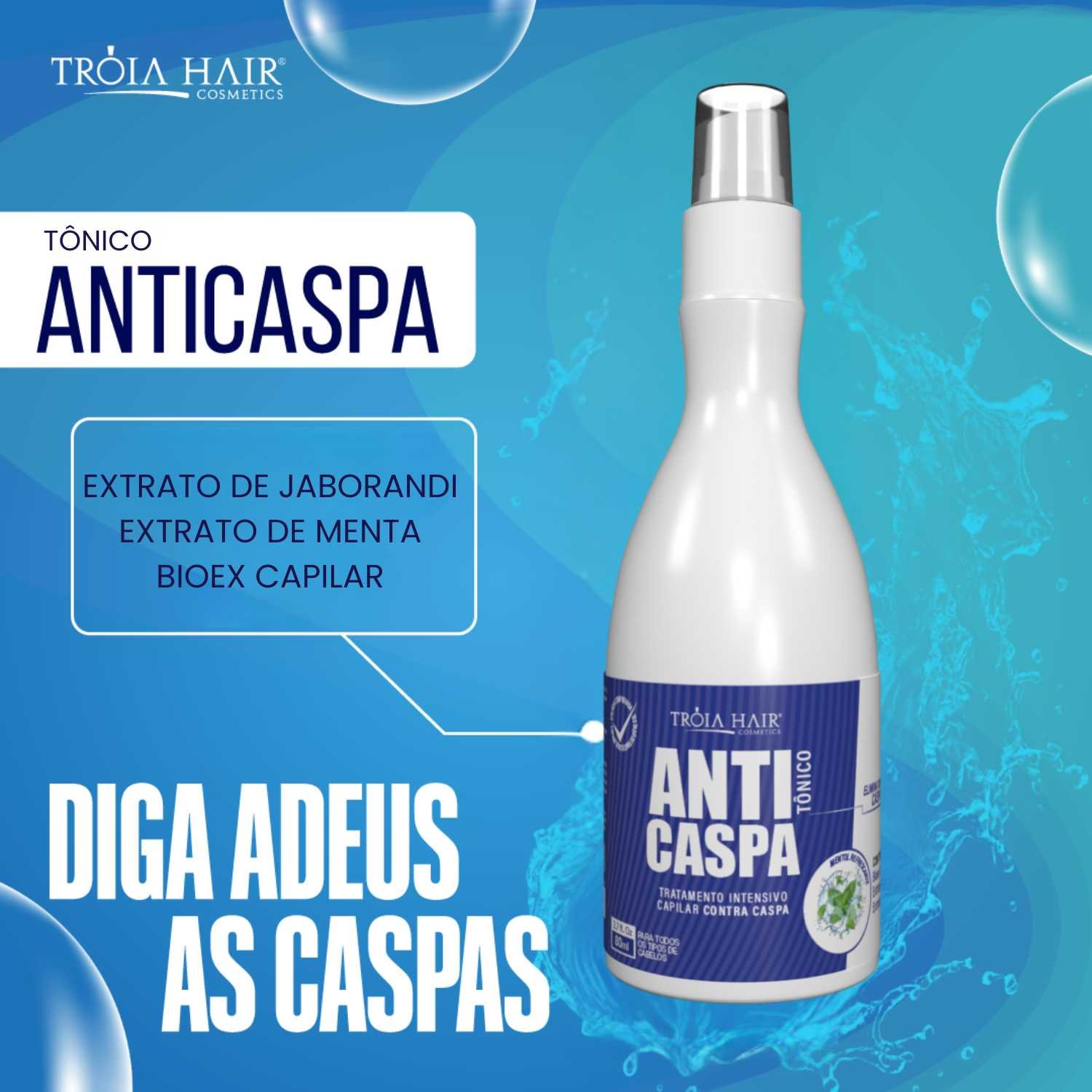 Tônico Anticaspa 80ml Tratamento Intensivo Para Caspa Tróia Hair - Imagem 4