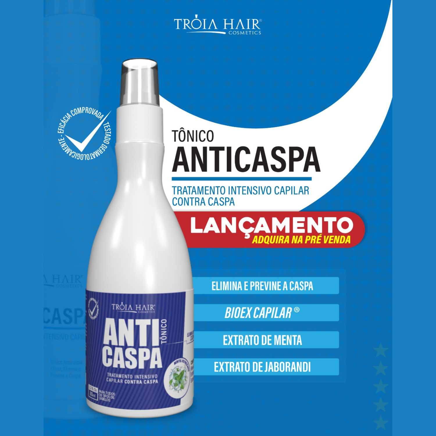Tônico Anticaspa 80ml Tratamento Intensivo Para Caspa Tróia Hair - Imagem 5