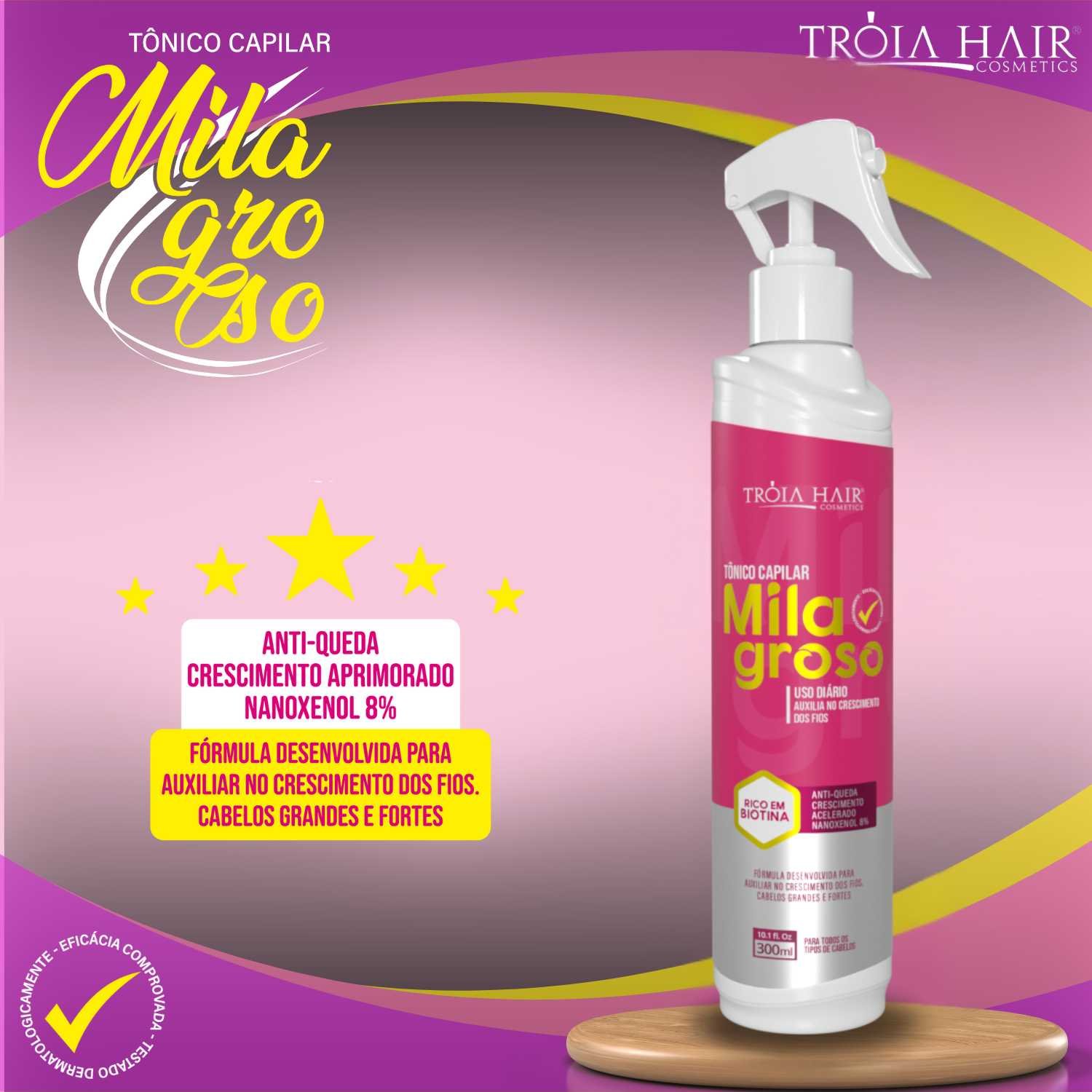 Tônico Milagroso Para Crescimento Capilar E Anti-Queda 300ml Tróia Hair - Imagem 2