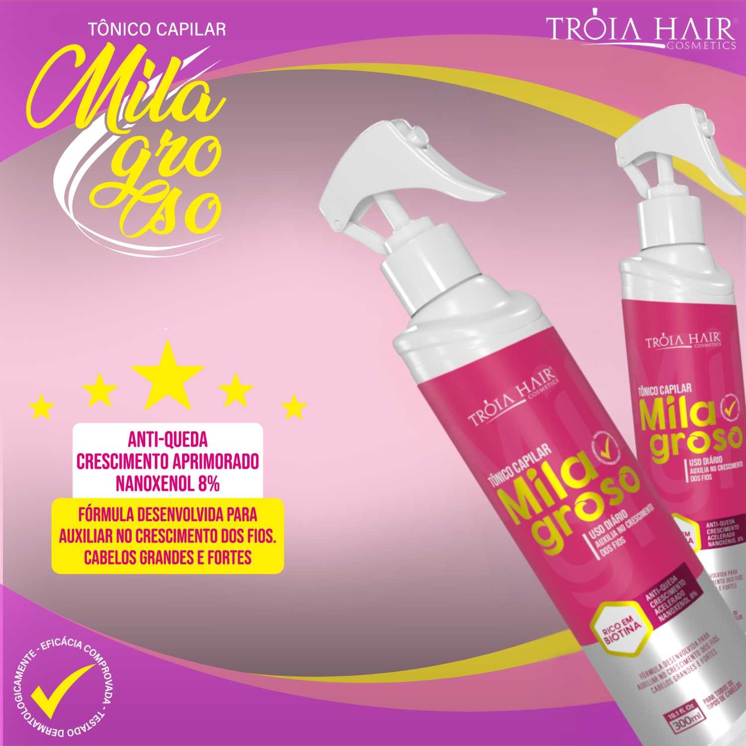 Tônico Milagroso Para Crescimento Capilar E Anti-Queda 300ml Tróia Hair - Imagem 4