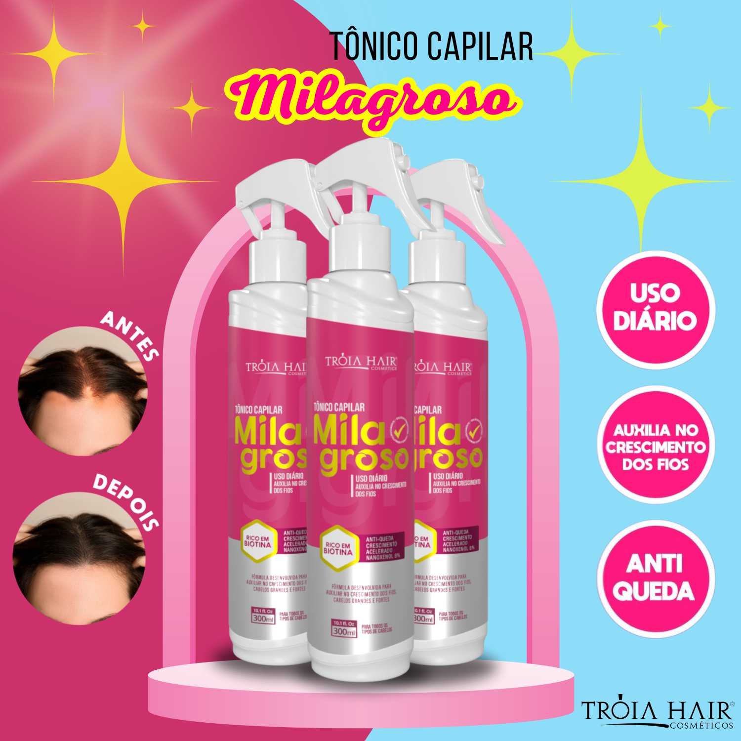 Tônico Milagroso Para Crescimento Capilar E Anti-Queda 300ml Tróia Hair - Imagem 7