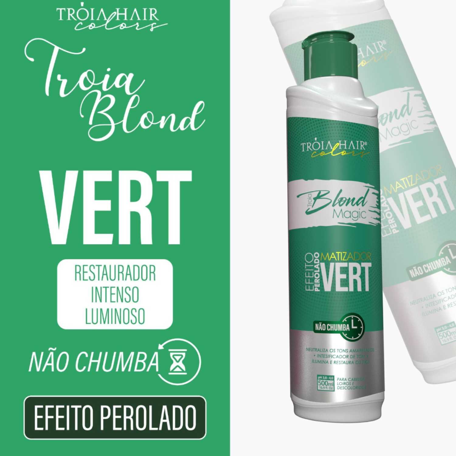 Troia Blond Magic Vert Efeito Perolado - Máscara Matizadora 500ml - Imagem 2